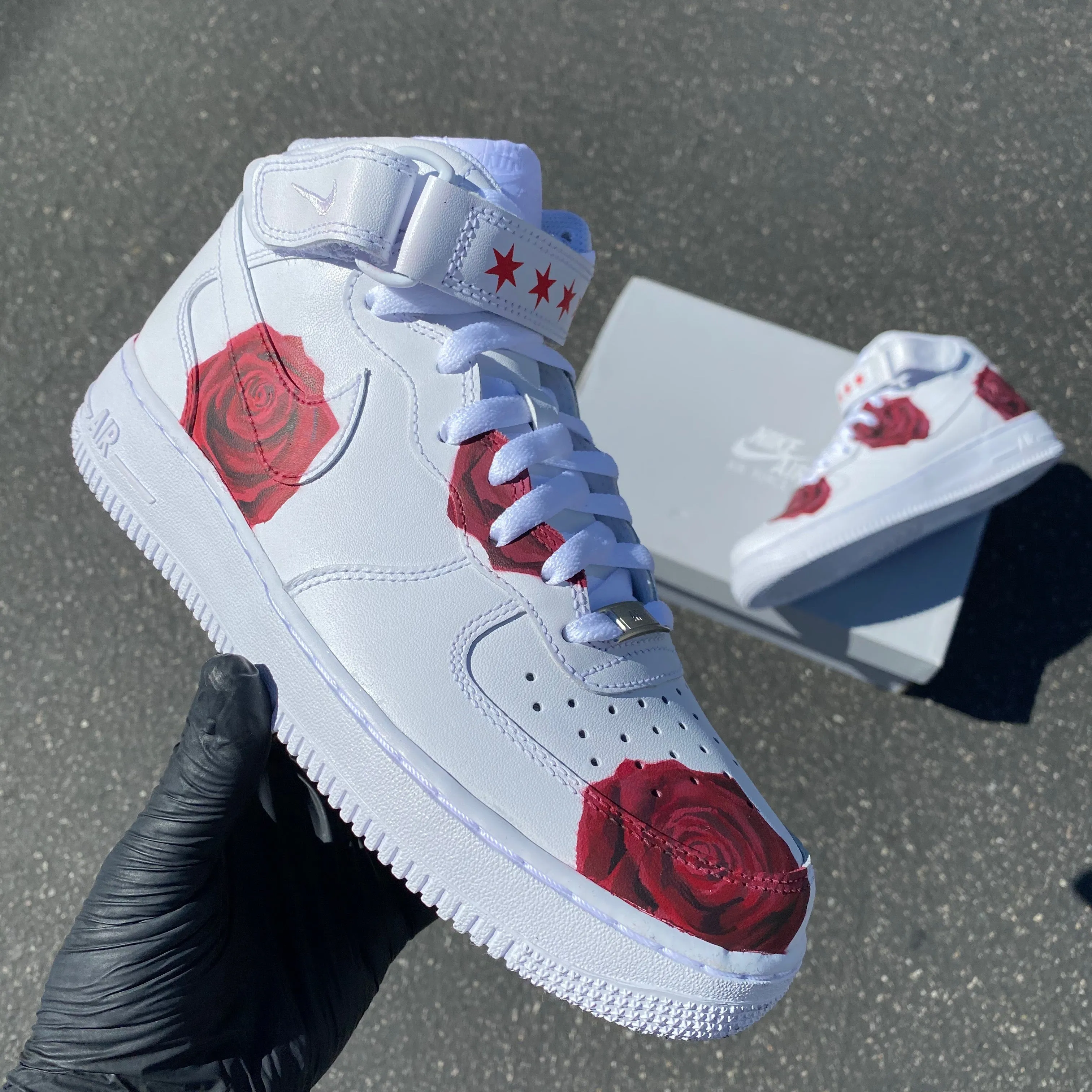 Red Rose Nike Air Force 1 Mid - Hand Painted Custom Design