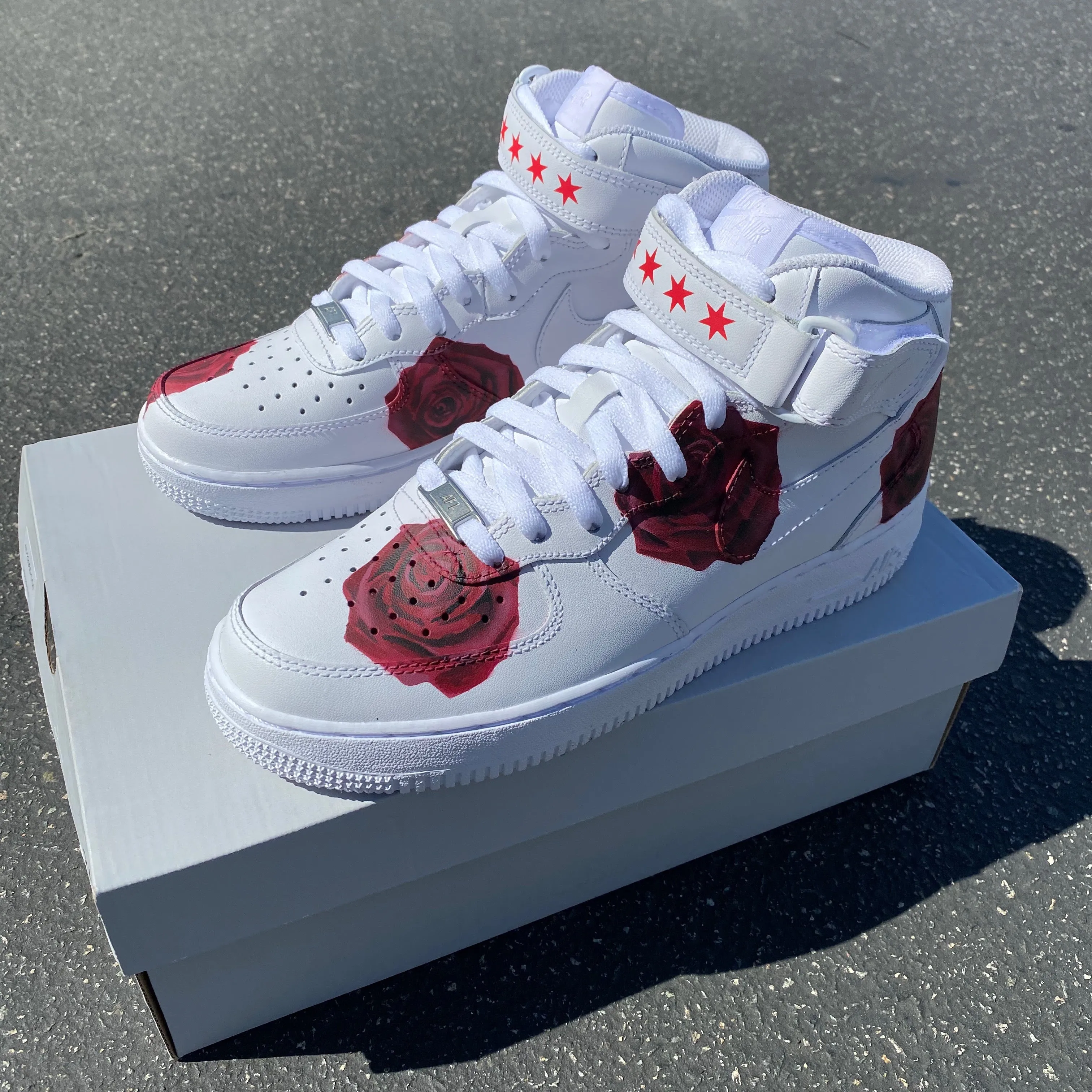 Red Rose Nike Air Force 1 Mid - Hand Painted Custom Design