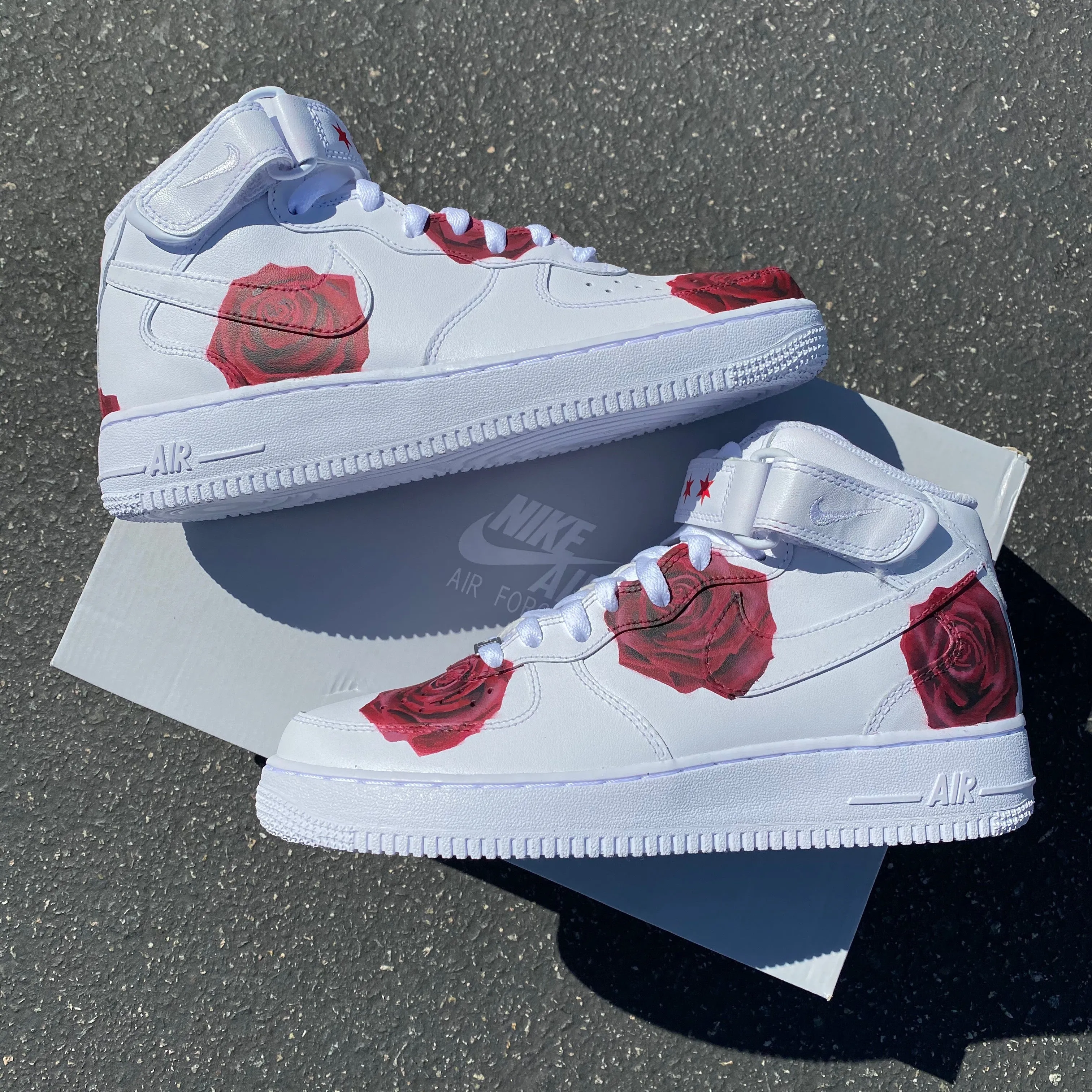 Red Rose Nike Air Force 1 Mid - Hand Painted Custom Design