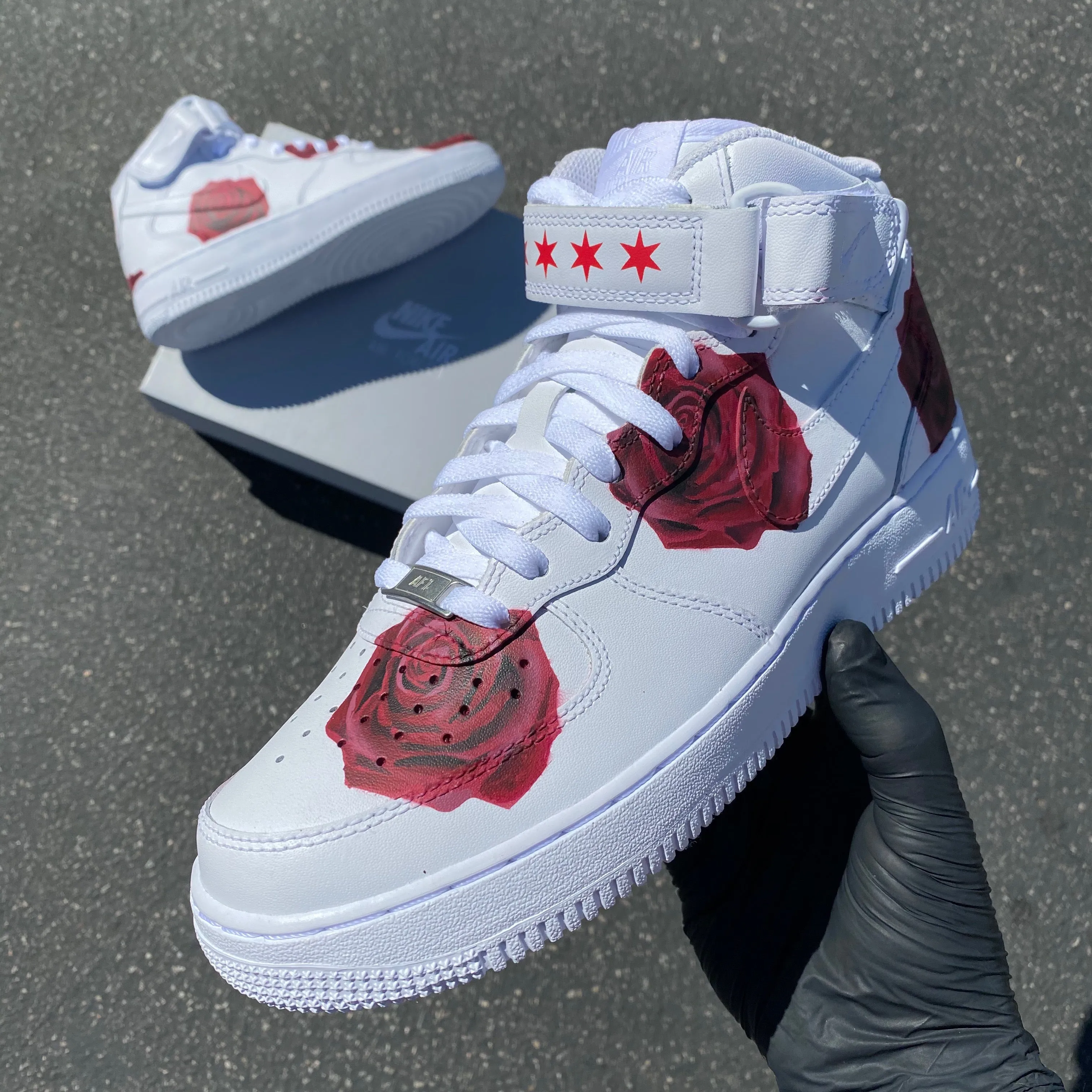 Red Rose Nike Air Force 1 Mid - Hand Painted Custom Design