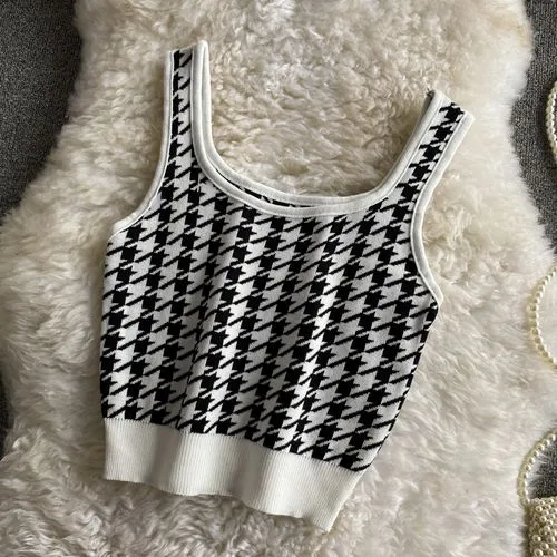 Retro Square-neck Cropped Jacquard Knitted Camisole