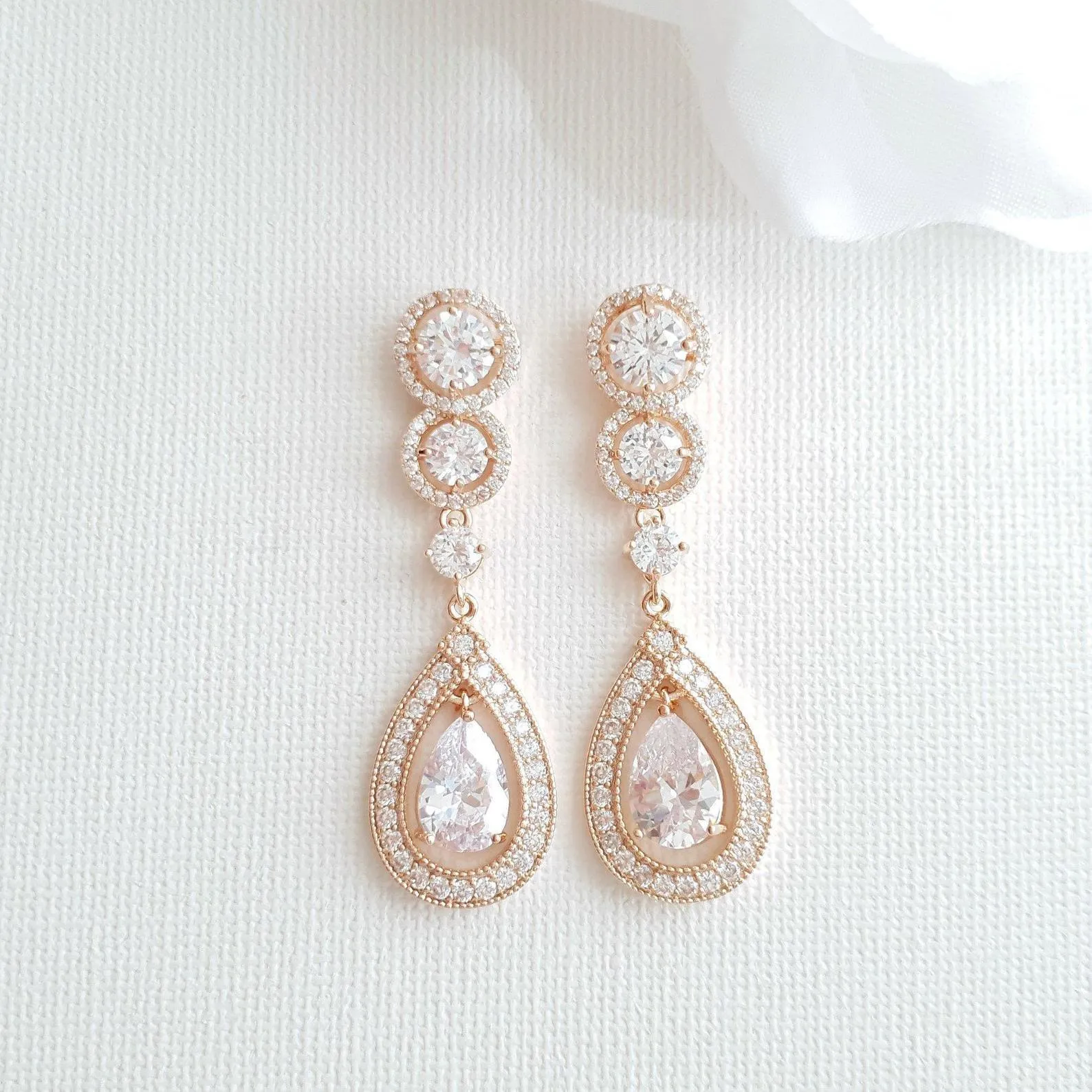 Rose Gold Brides Wedding Earrings - Sarah