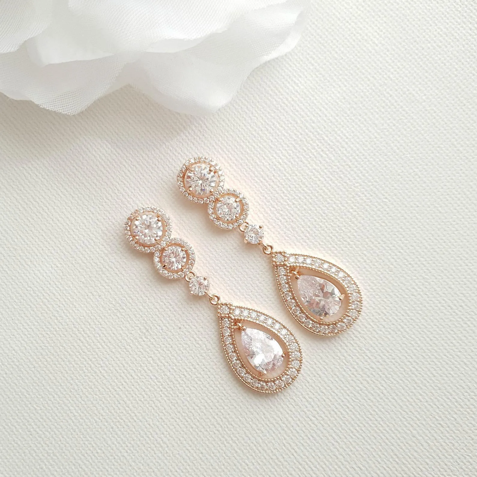 Rose Gold Brides Wedding Earrings - Sarah