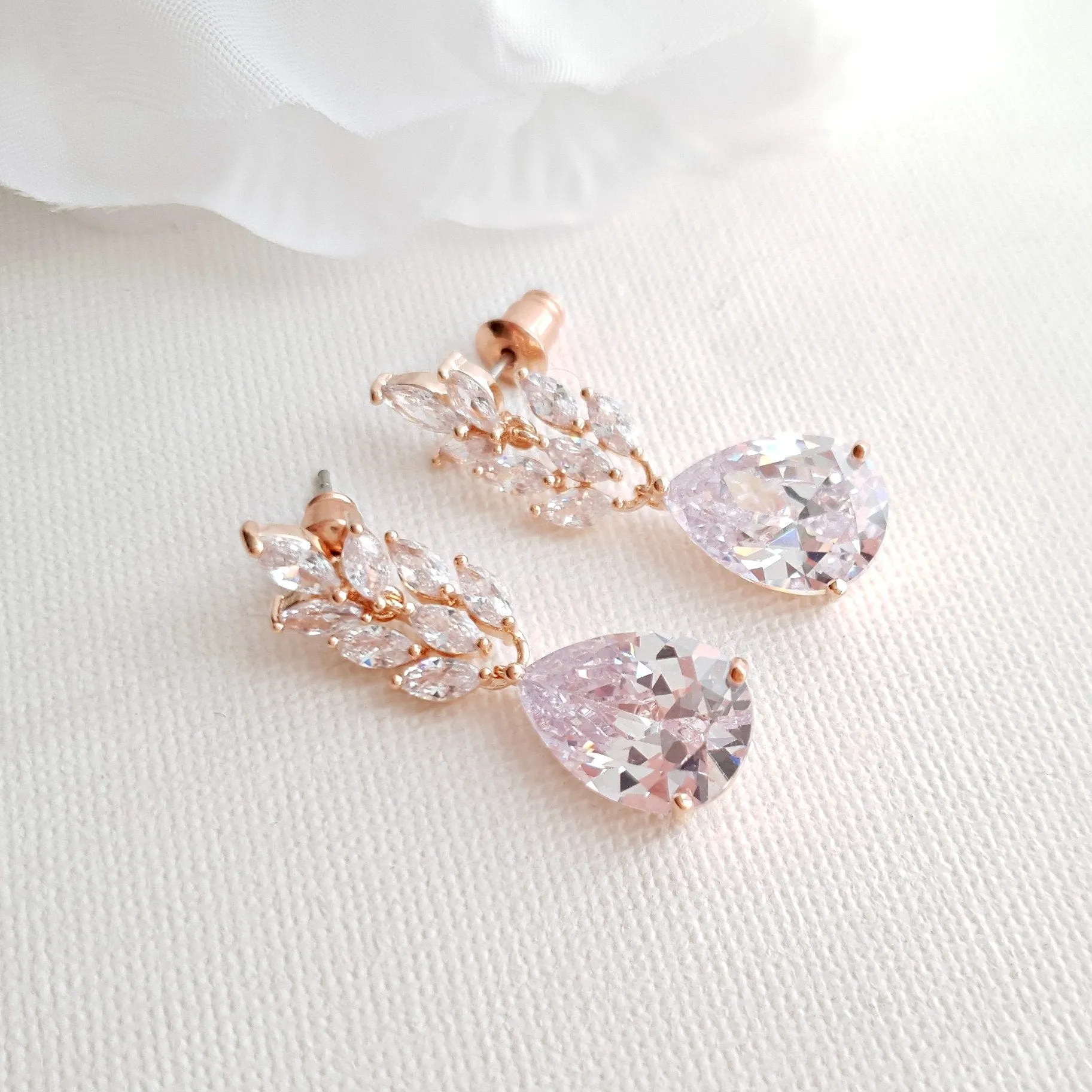 Rose Gold Wedding Earrings - Willow Leaf