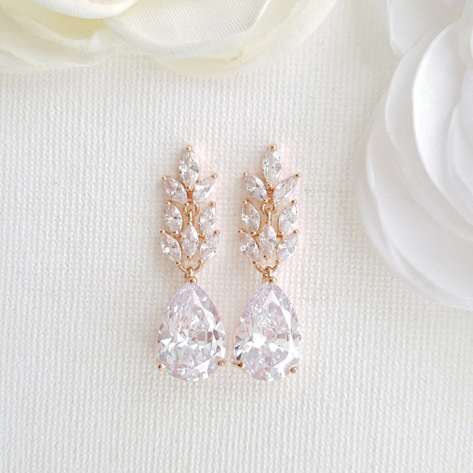 Rose Gold Wedding Earrings - Willow Leaf