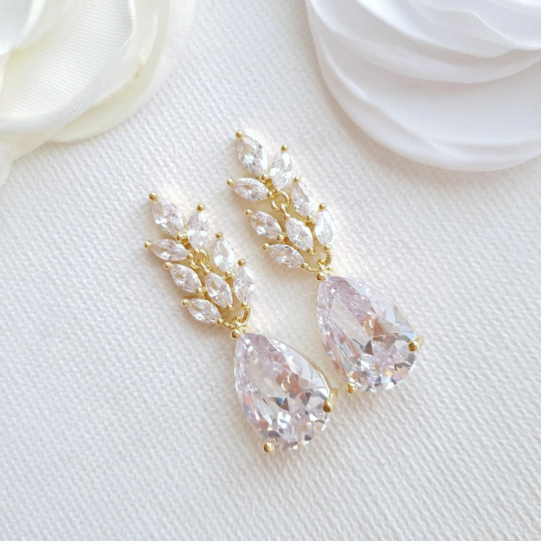 Rose Gold Wedding Earrings - Willow Leaf