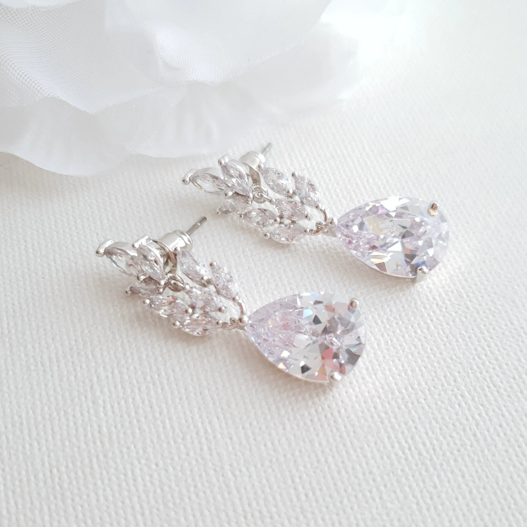 Rose Gold Wedding Earrings - Willow Leaf