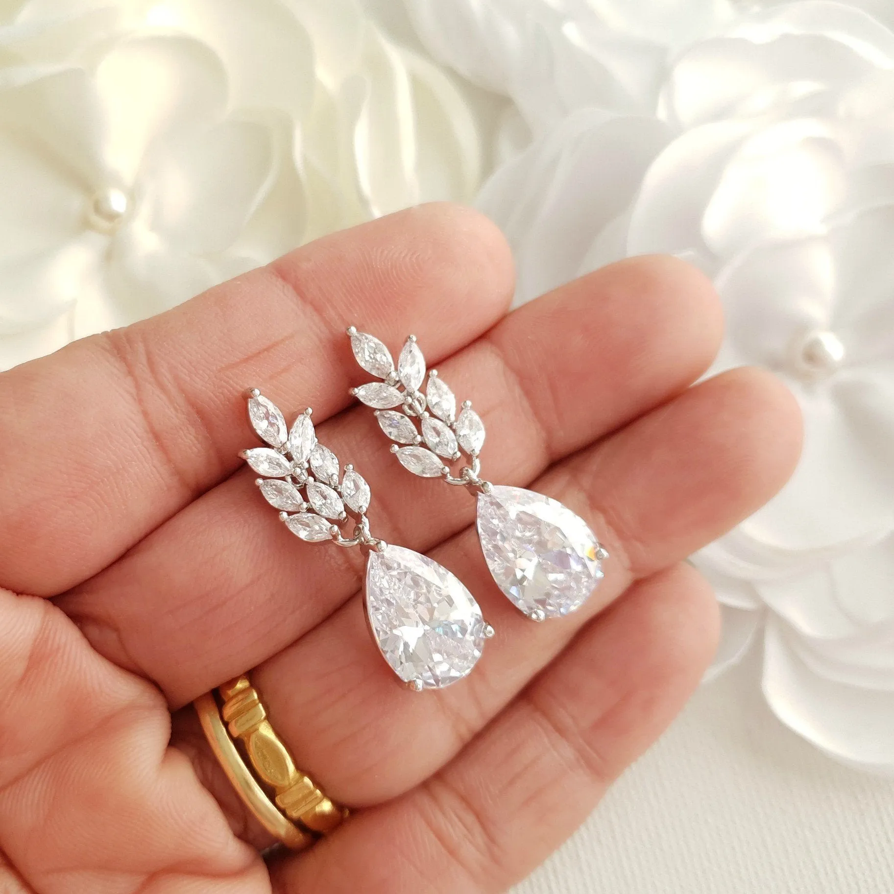 Rose Gold Wedding Earrings - Willow Leaf