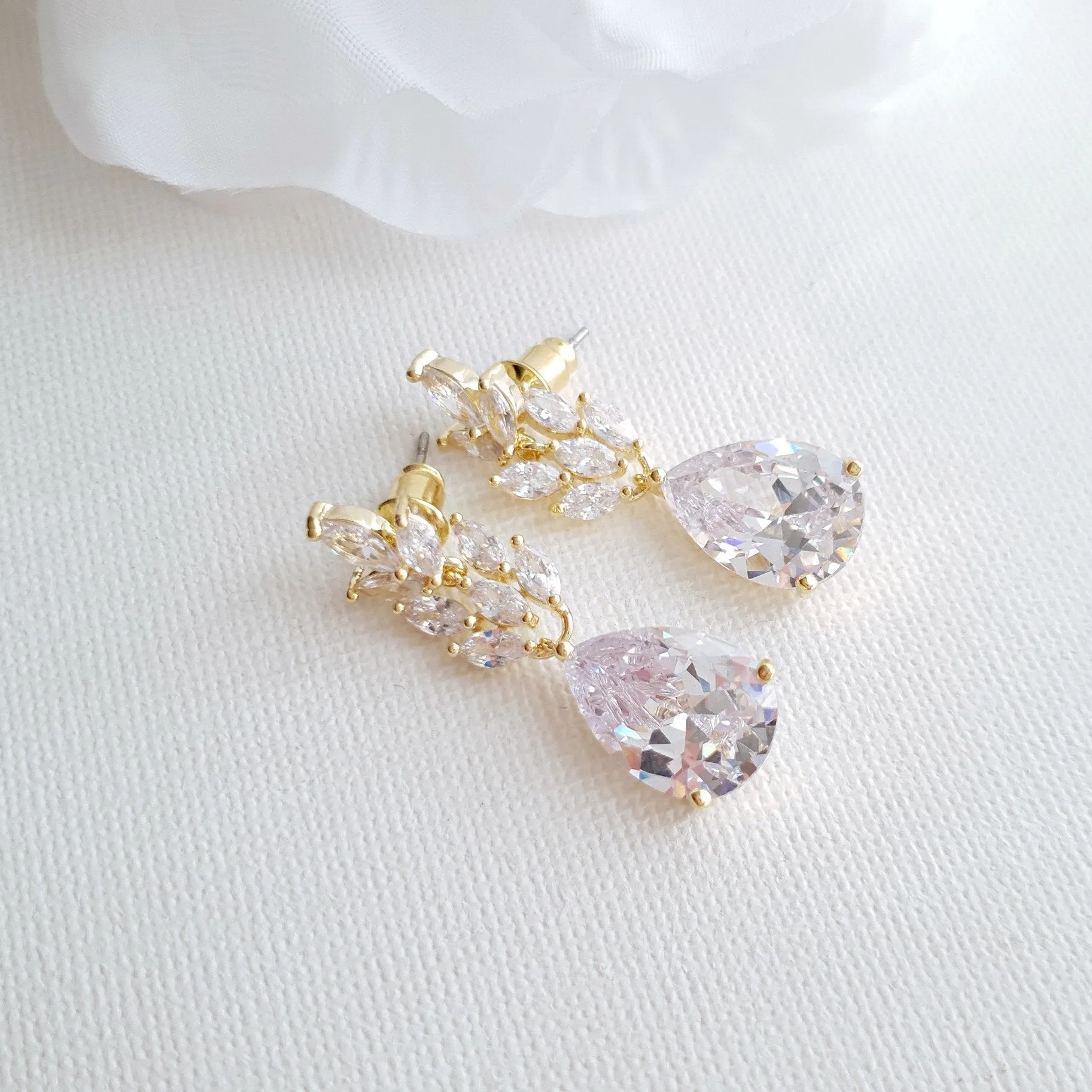 Rose Gold Wedding Earrings - Willow Leaf