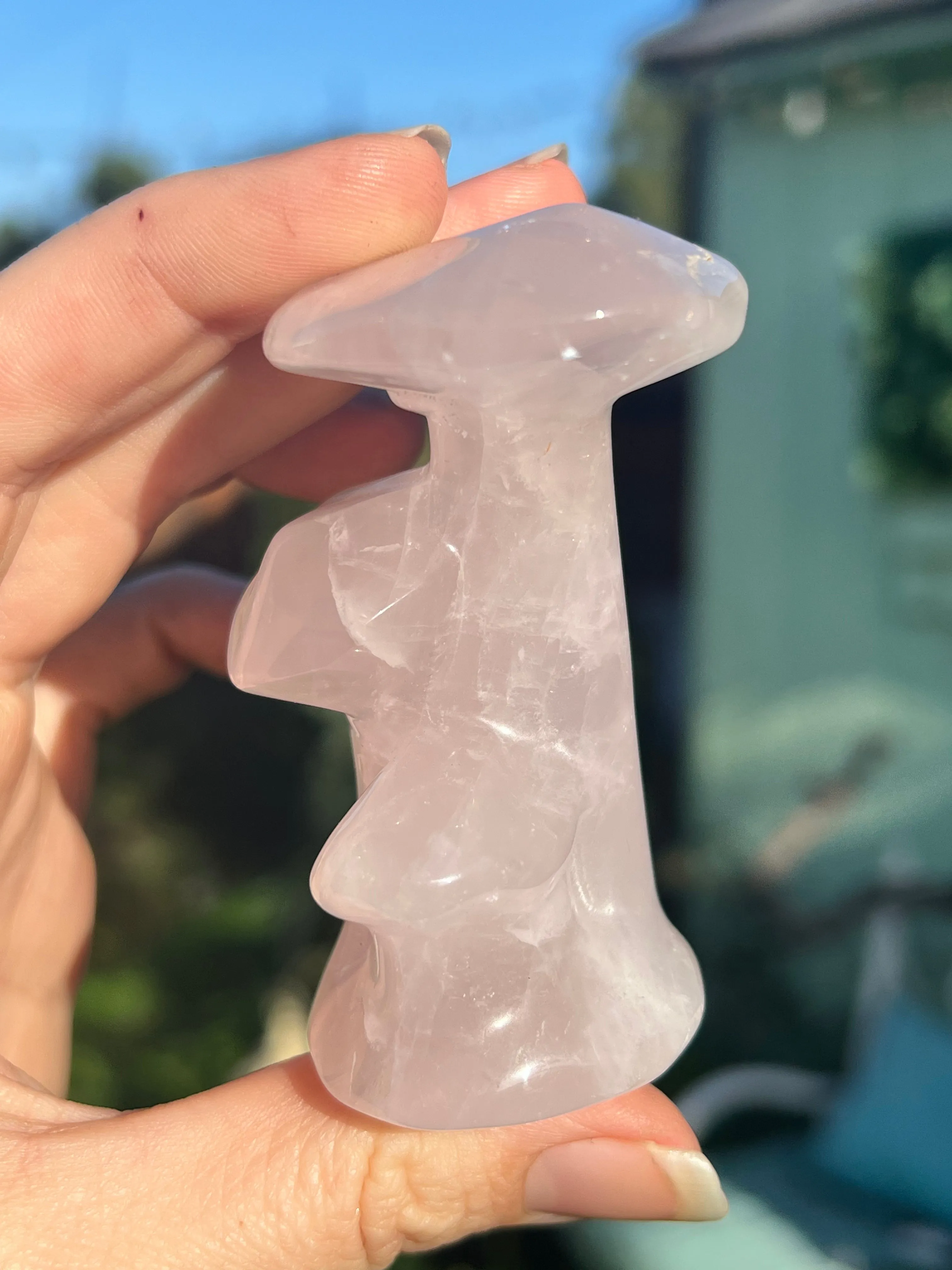 Rose Quartz Mushroom Carving - Triple Large Size