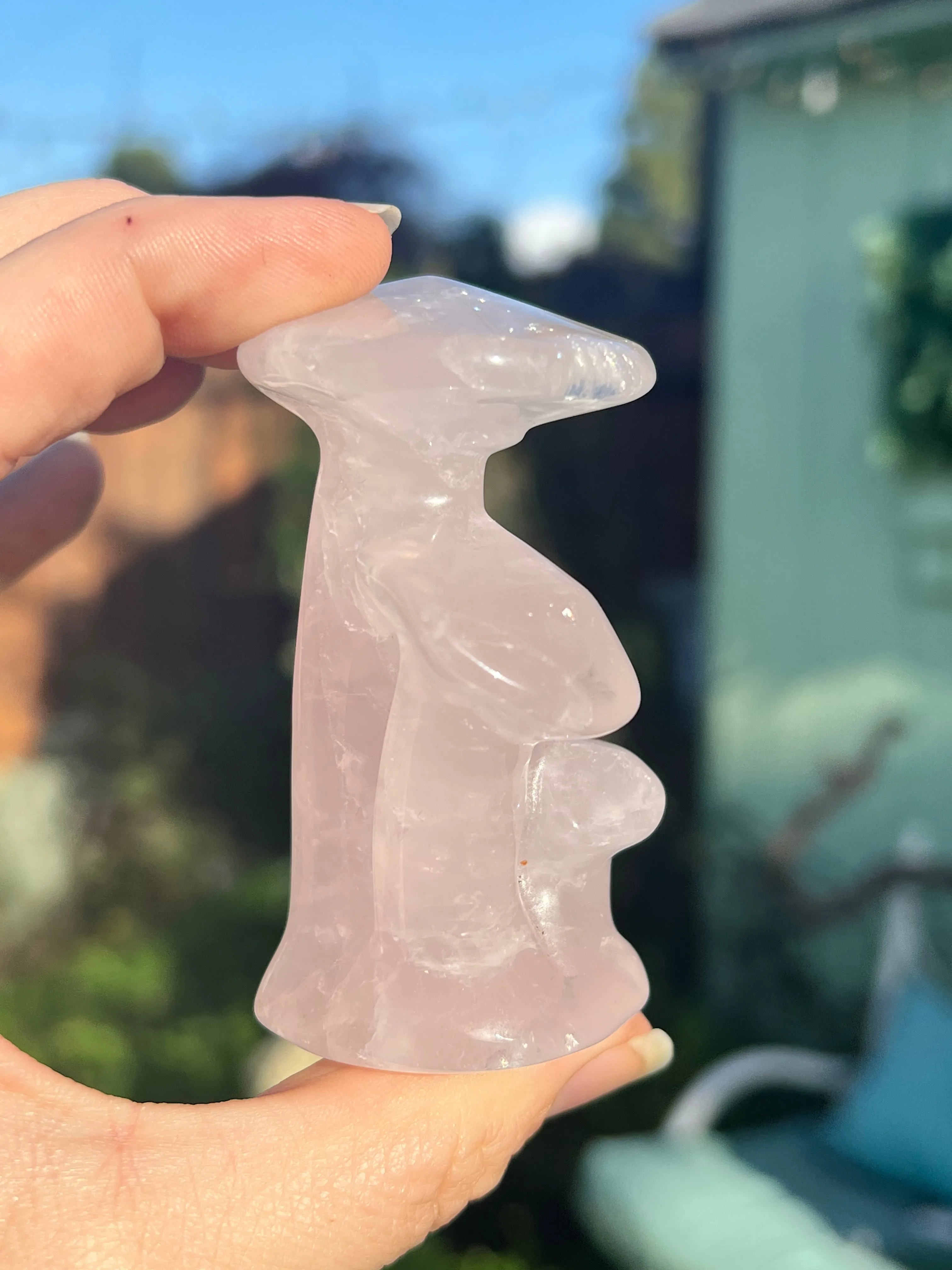 Rose Quartz Mushroom Carving - Triple Large Size