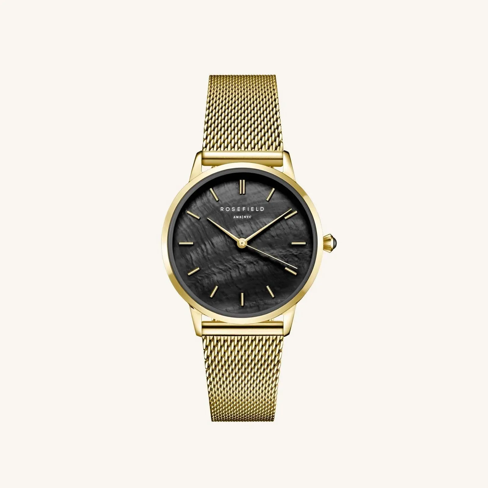 Rosefield Pearl Edit Mesh Black Gold Watch