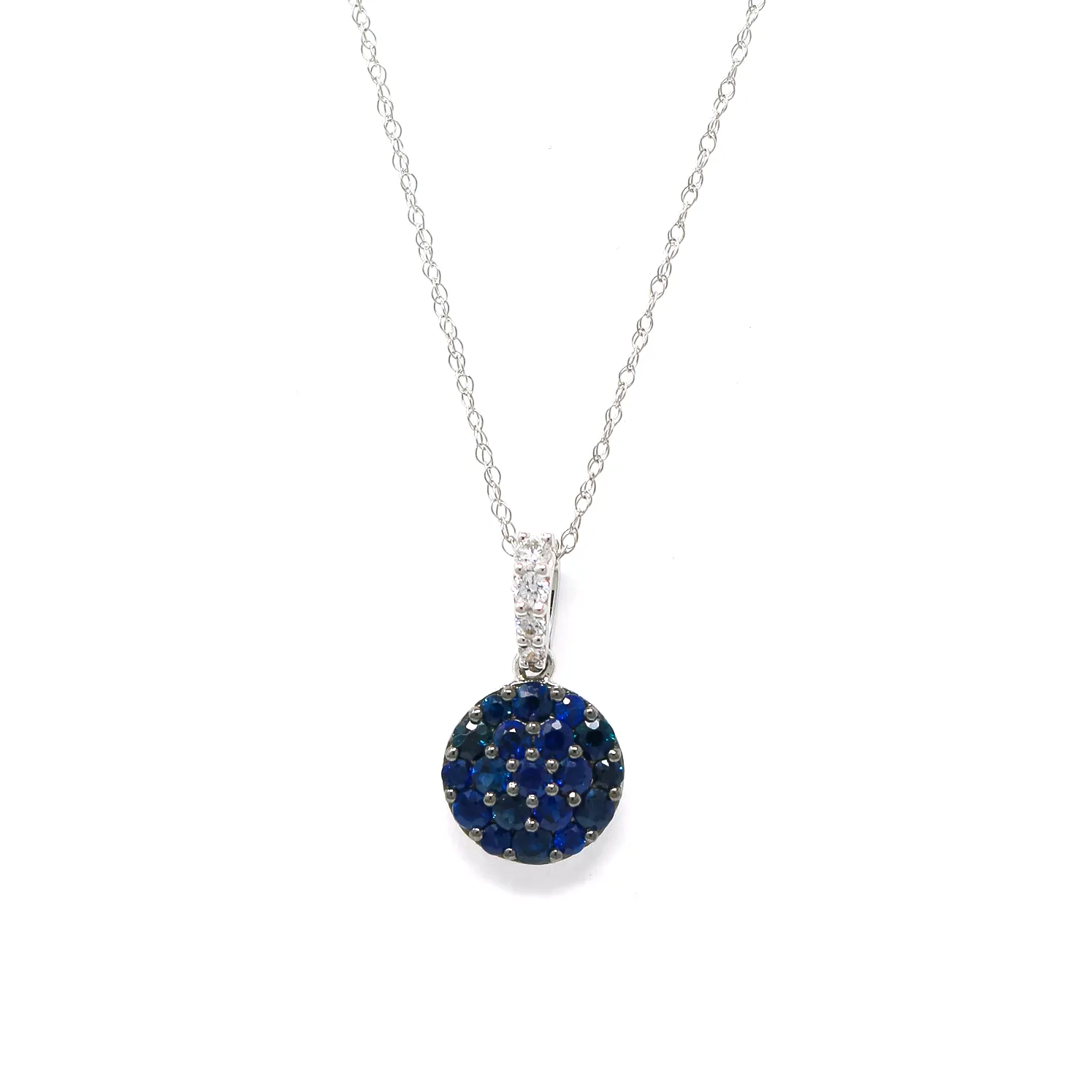 Sapphire Pendant Necklace with Diamond Bail, 18K White Gold