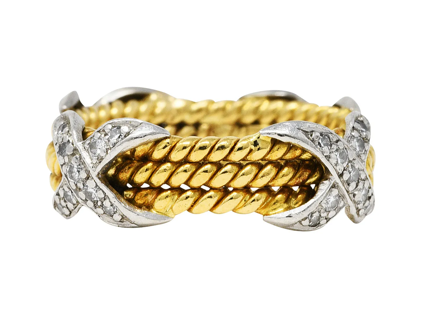 Schlumberger Tiffany & Co. Diamond Platinum 18 Karat Gold X Band