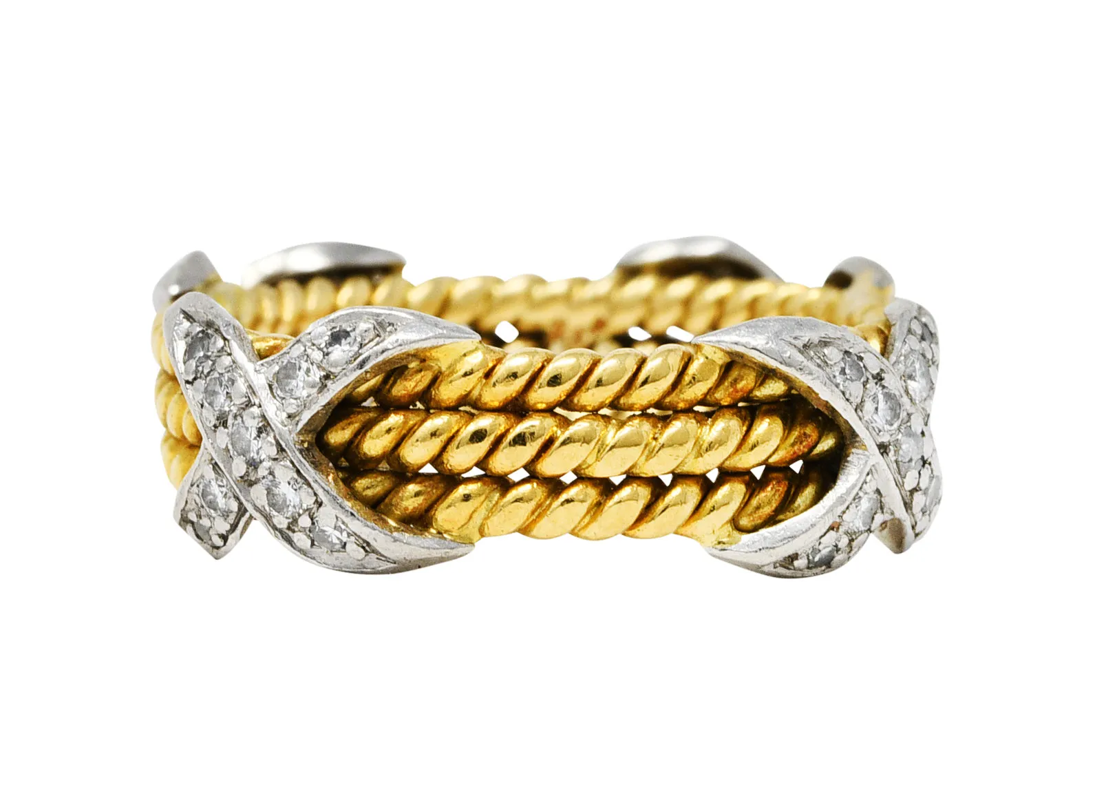 Schlumberger Tiffany & Co. Diamond Platinum 18 Karat Gold X Band