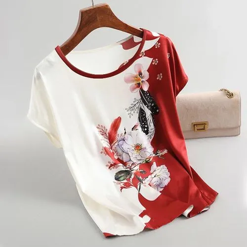 Simple Style Classic Style Flower Polyester Printing T-shirt