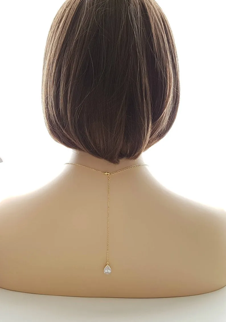 Simple Wedding Teardrop Back Necklace - Evelyn