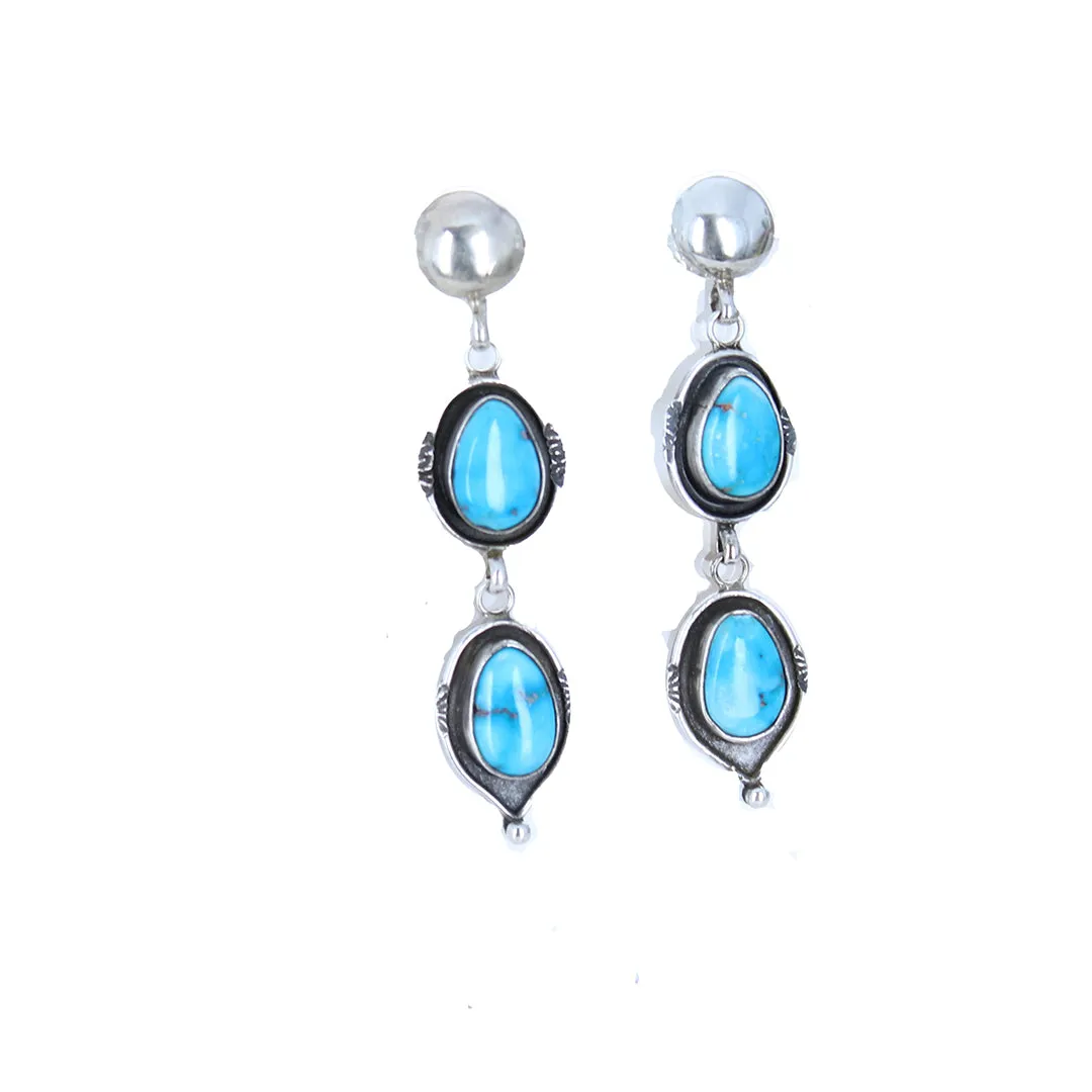 Sonoran Rose Turquoise Earrings, 2 Stone Domed Post