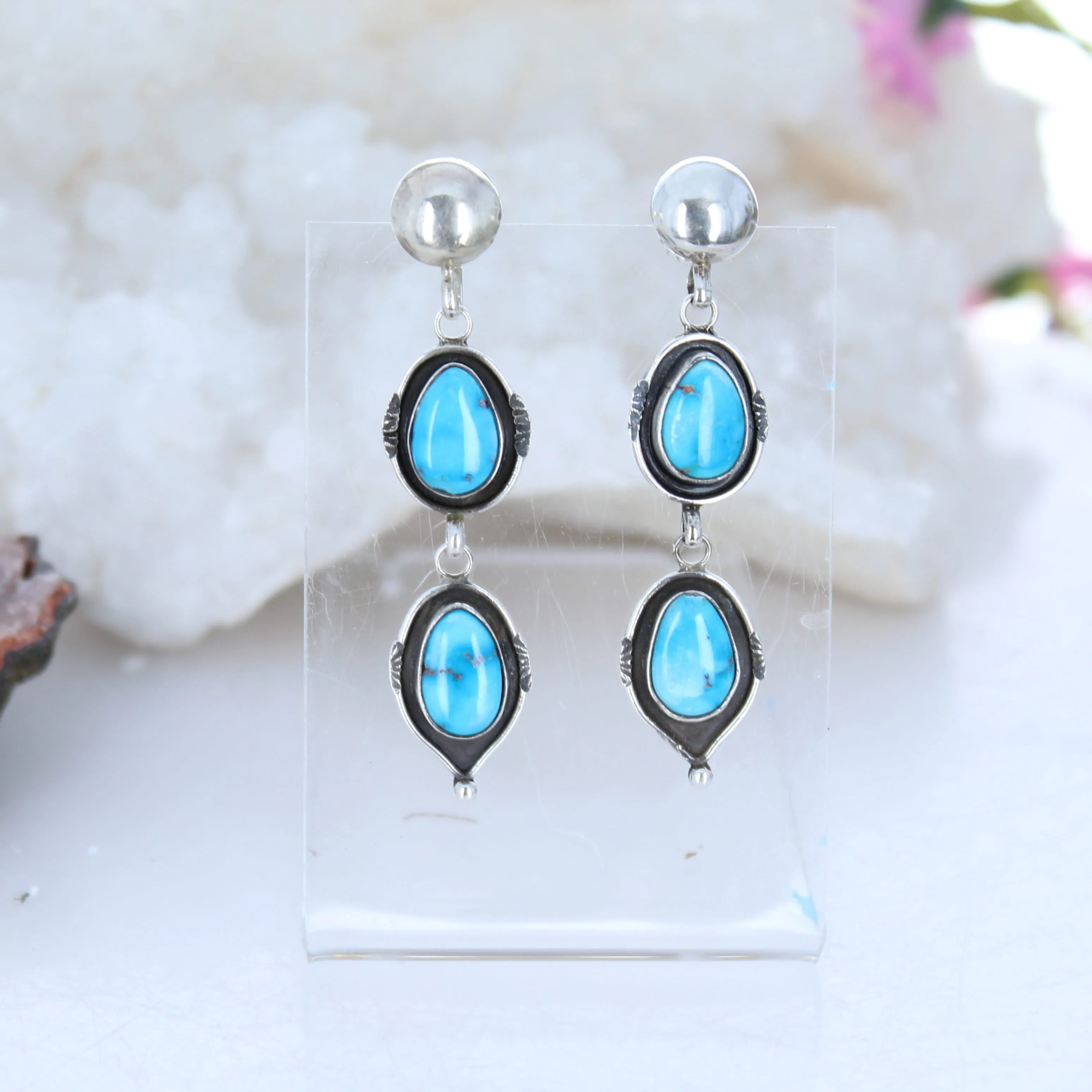 Sonoran Rose Turquoise Earrings, 2 Stone Domed Post