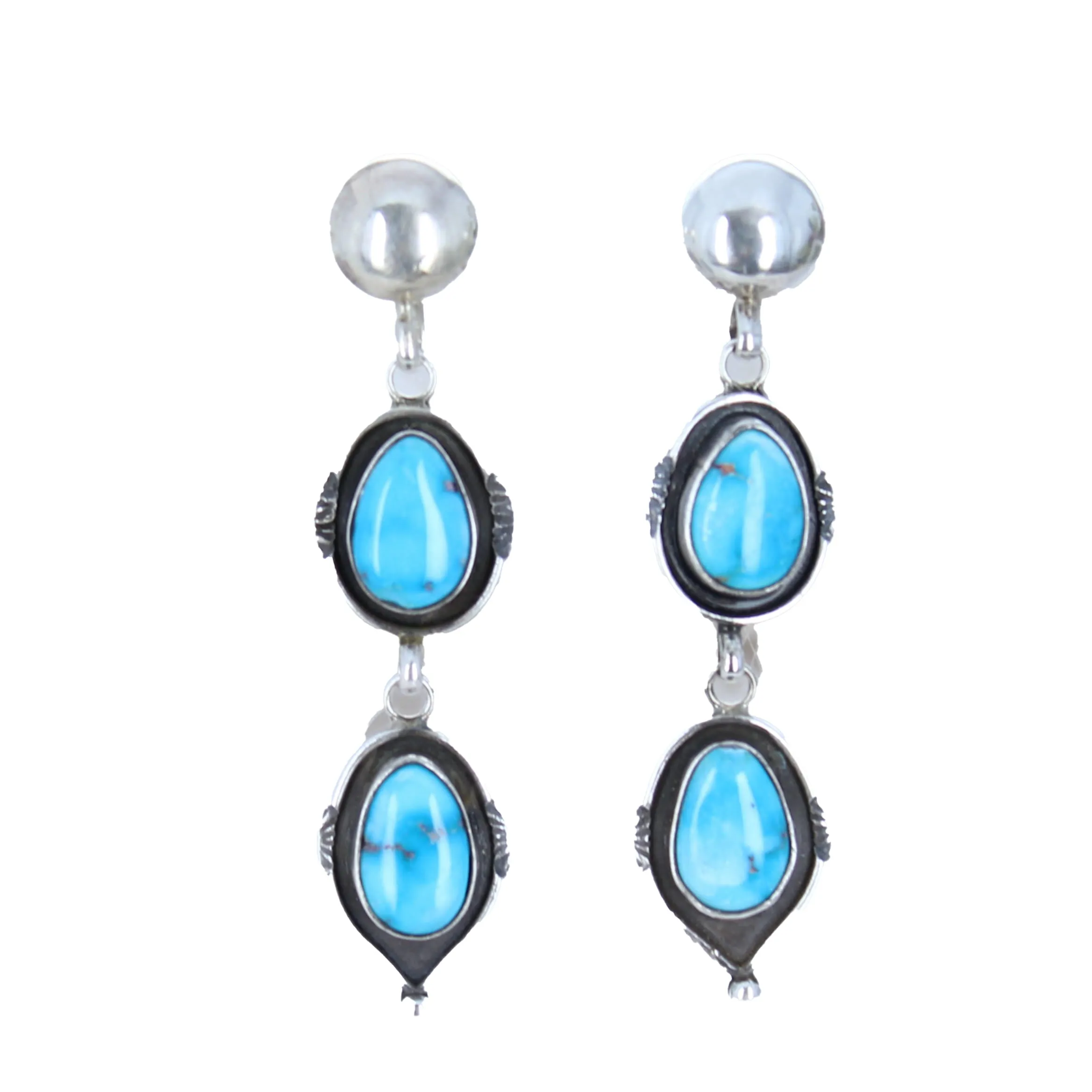 Sonoran Rose Turquoise Earrings, 2 Stone Domed Post