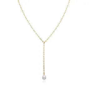 Stunning Pearl Lariat Necklace with Wide Link Design