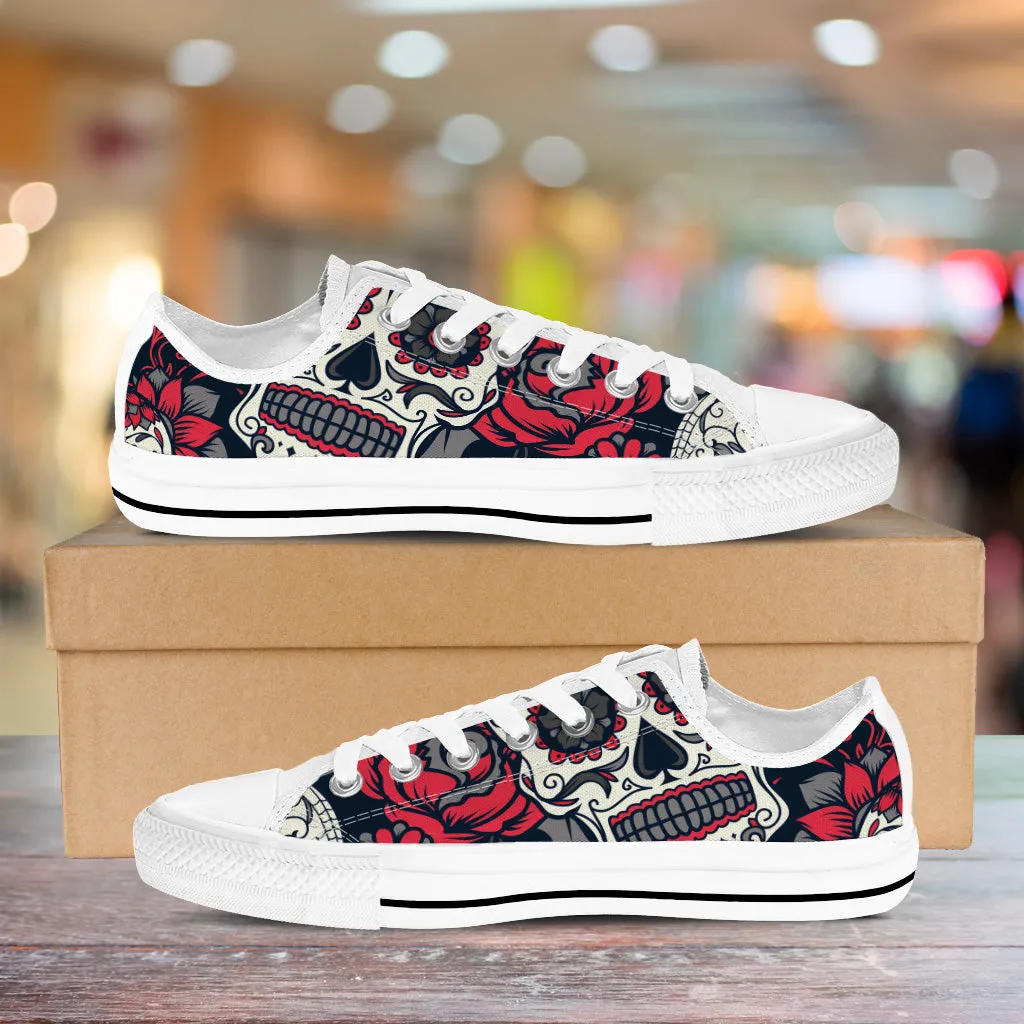 Sugar Skull Red Rose Shoes White - Low Top Shoes - Google SEO-friendly result