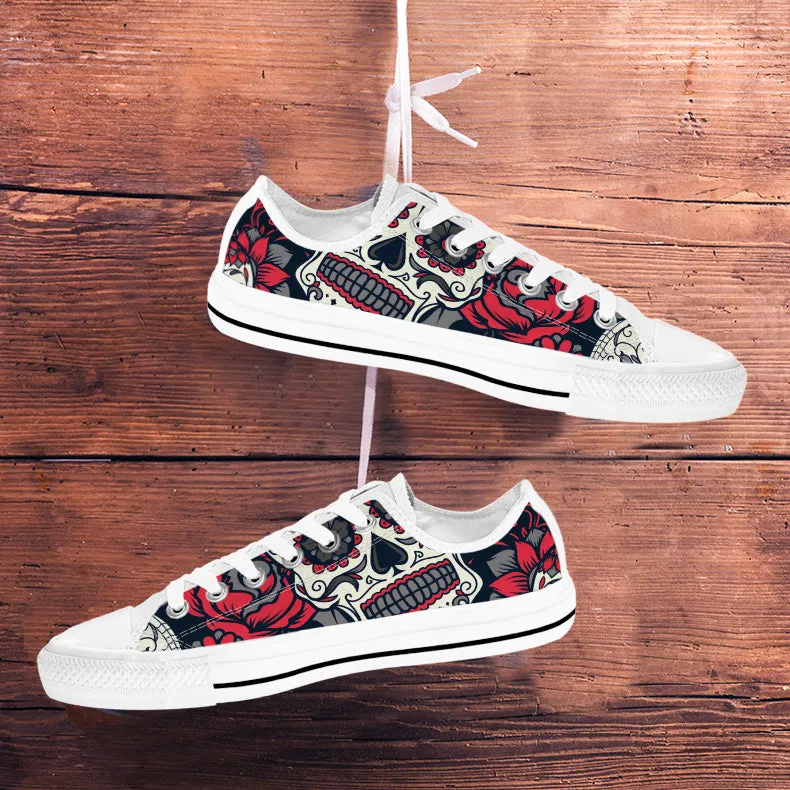 Sugar Skull Red Rose Shoes White - Low Top Shoes - Google SEO-friendly result