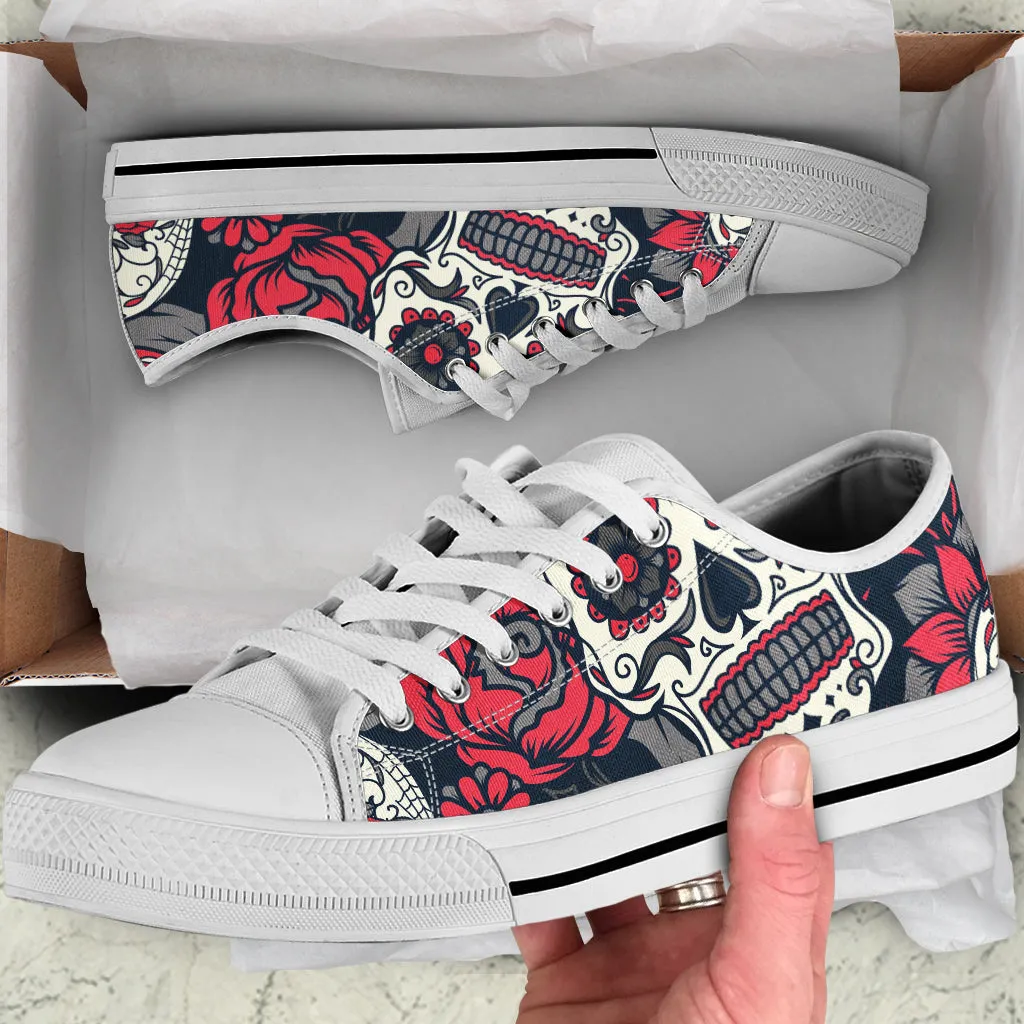 Sugar Skull Red Rose Shoes White - Low Top Shoes - Google SEO-friendly result