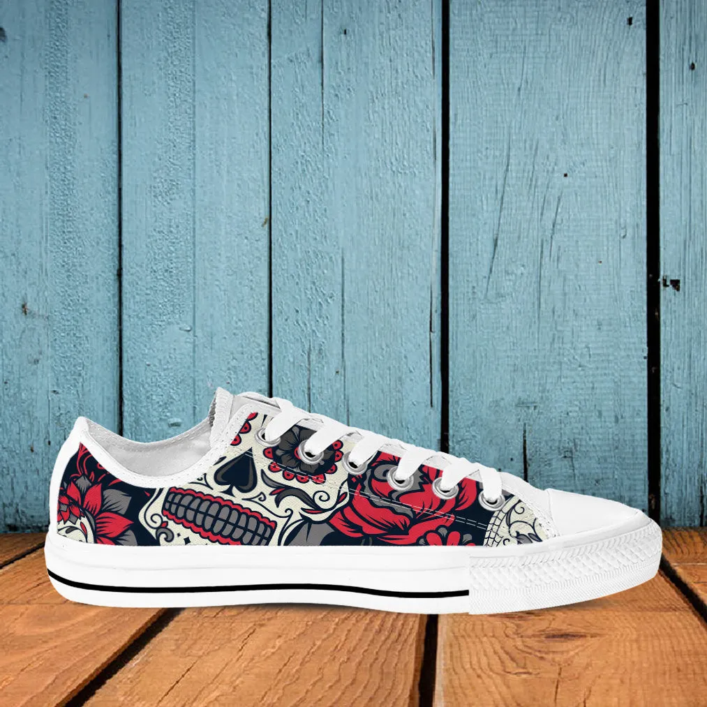 Sugar Skull Red Rose Shoes White - Low Top Shoes - Google SEO-friendly result