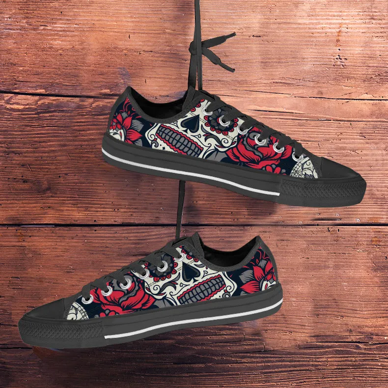 Sugar Skull Rose Low Top Shoes Black