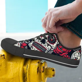 Sugar Skull Rose Low Top Shoes Black