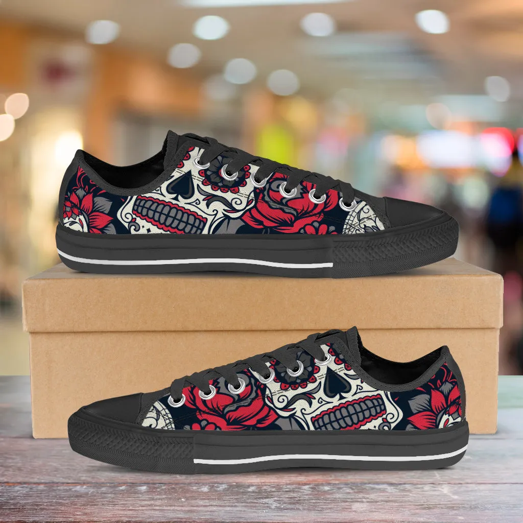 Sugar Skull Rose Low Top Shoes Black