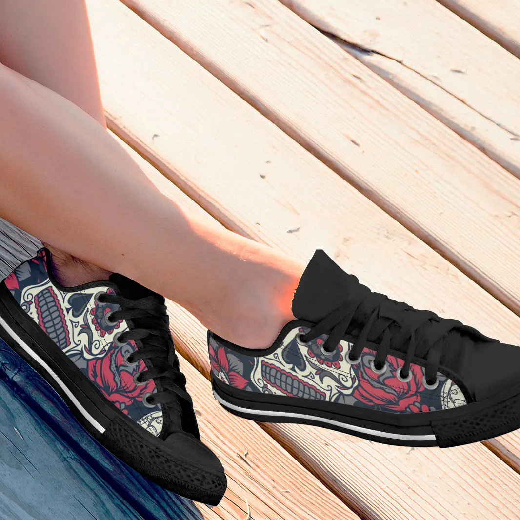 Sugar Skull Rose Low Top Shoes Black