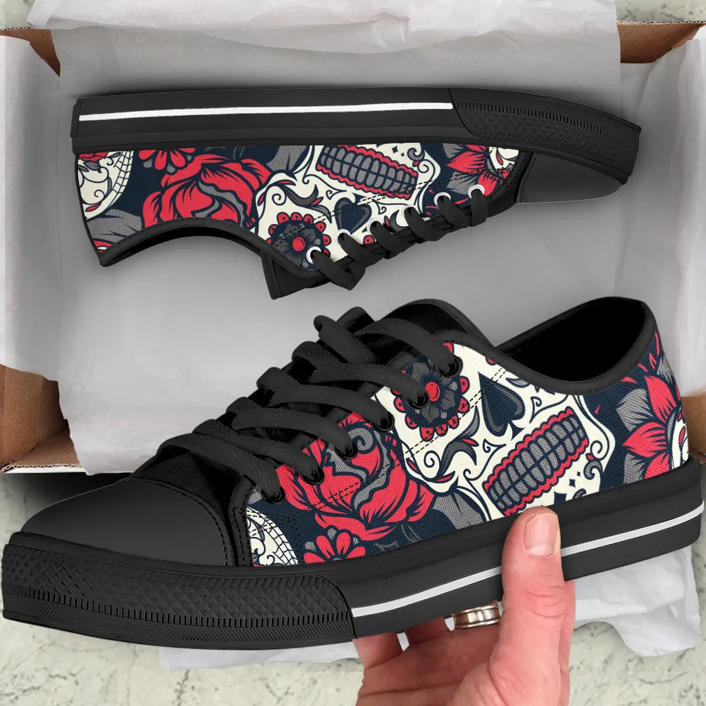 Sugar Skull Rose Low Top Shoes Black