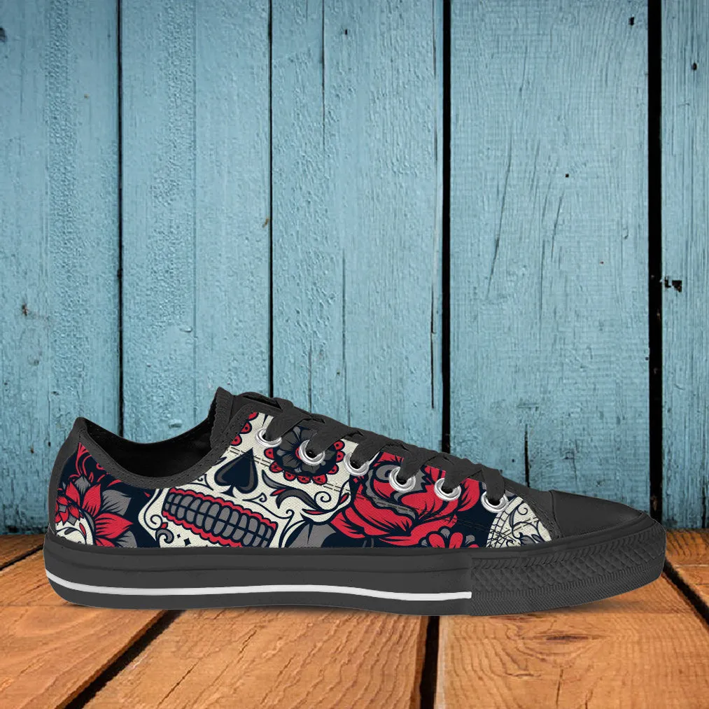 Sugar Skull Rose Low Top Shoes Black