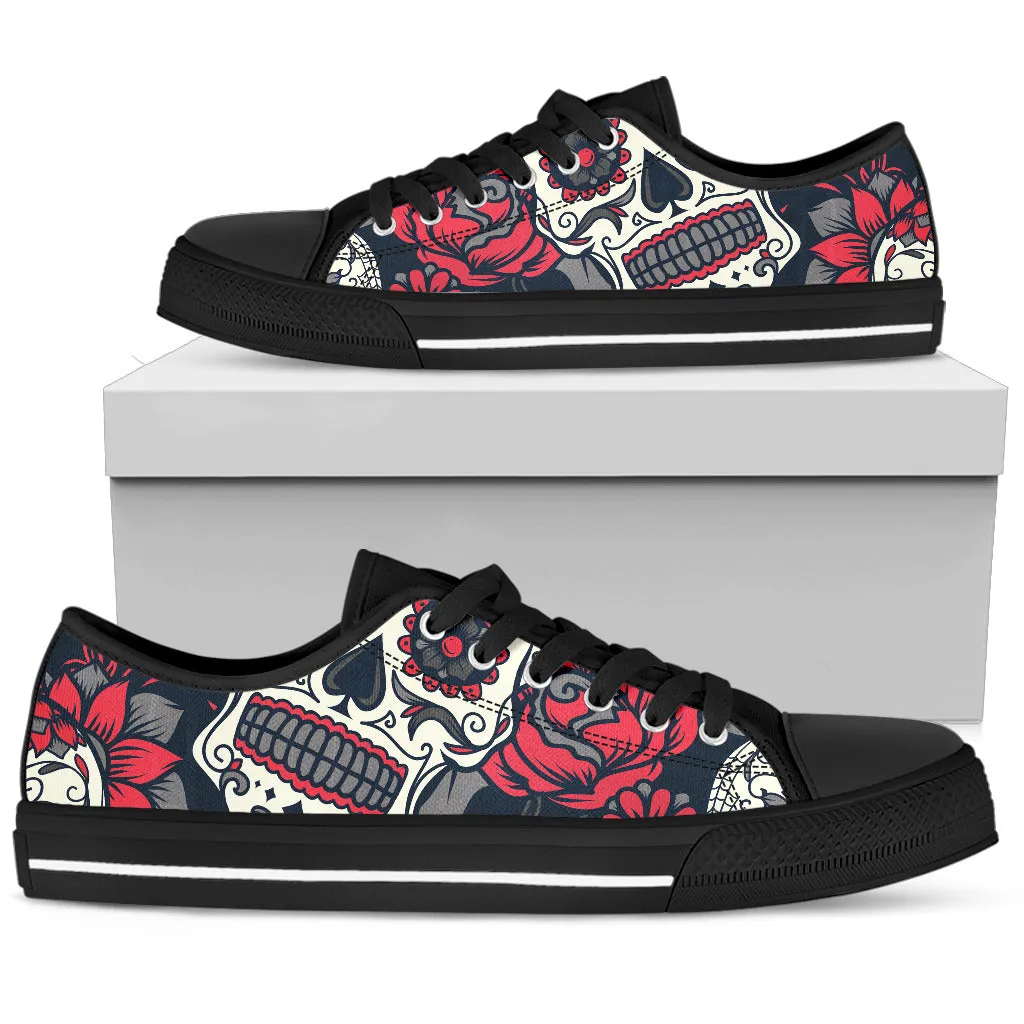 Sugar Skull Rose Low Top Shoes Black