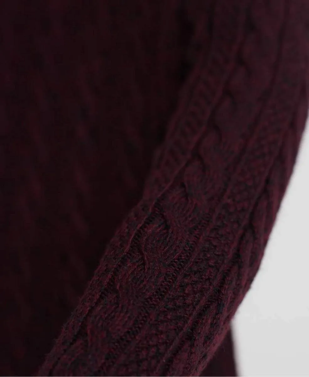 Superdry Crew Neck Jacob Cable Jumper Bright Buck Burgundy