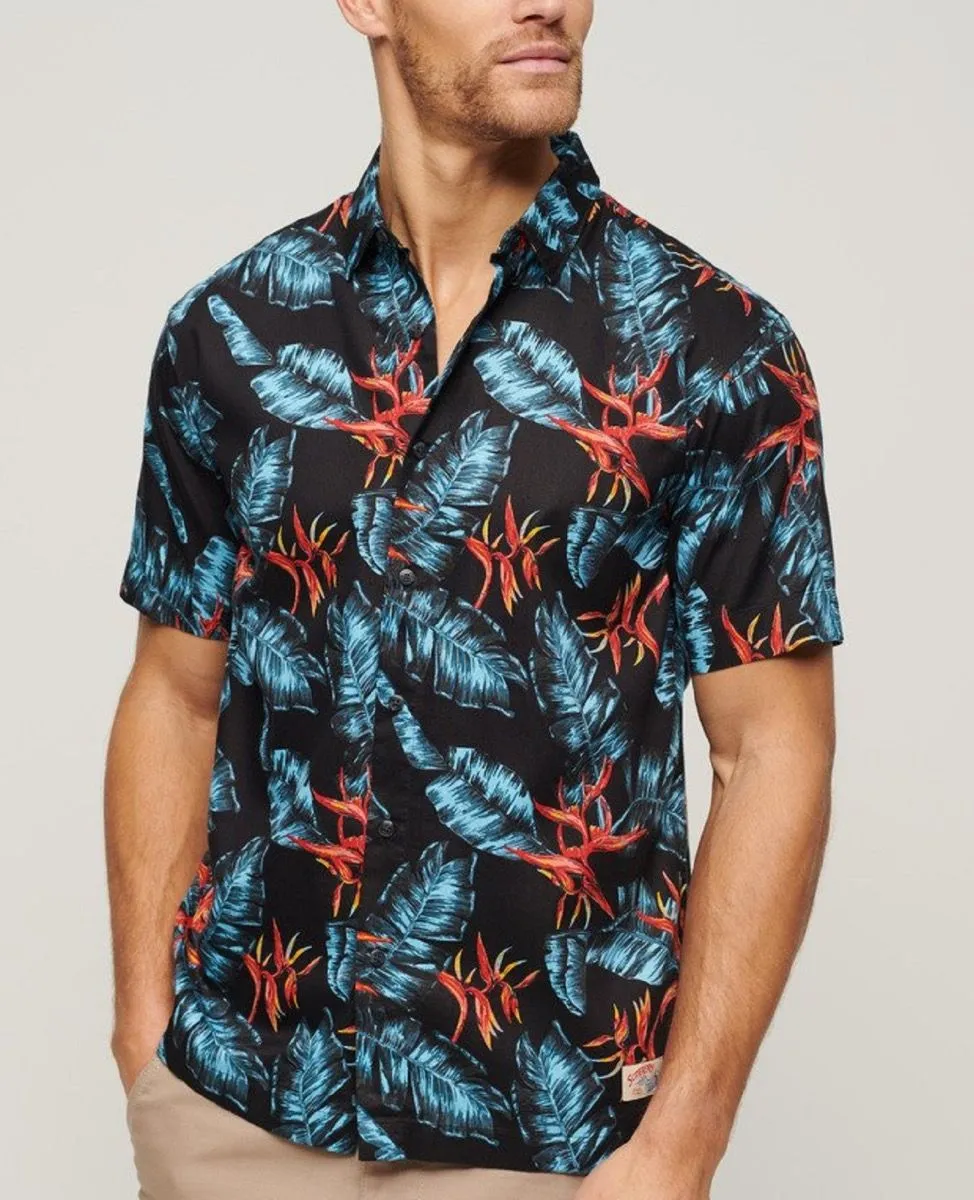 Superdry Vintage Hawaiian Short Sleeve Shirt Dark Navy Fire