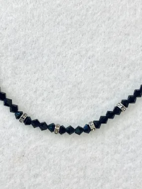 Swarovski 4mm Jet Black Crystal Choker - Faux Diamond Charms Accents.