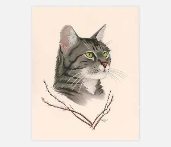 Tabby Cat and Pussy Willow Print (8 x 10)