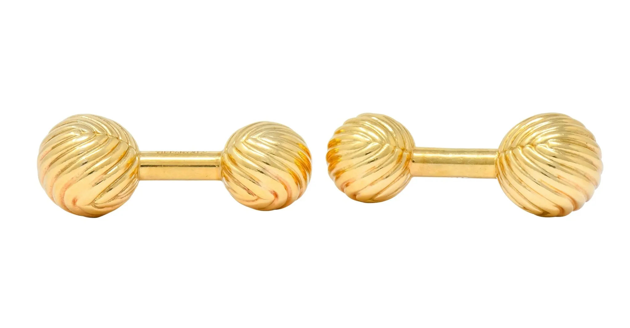 Tiffany & Co. 1960's Vintage 14K Gold Ridged Ball Men's Cufflinks