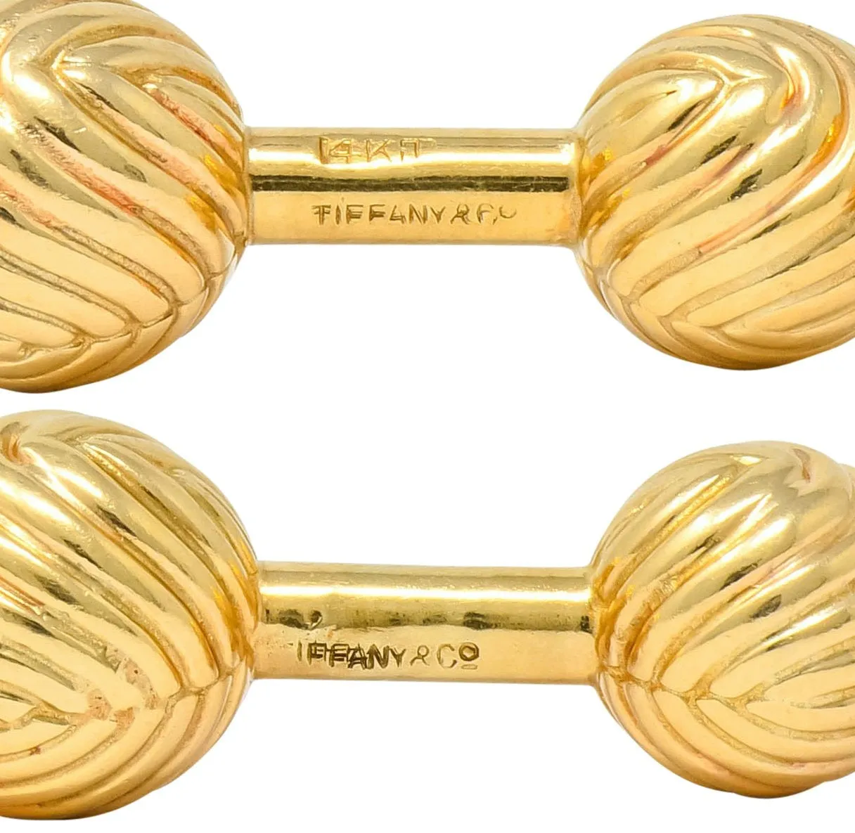 Tiffany & Co. 1960's Vintage 14K Gold Ridged Ball Men's Cufflinks