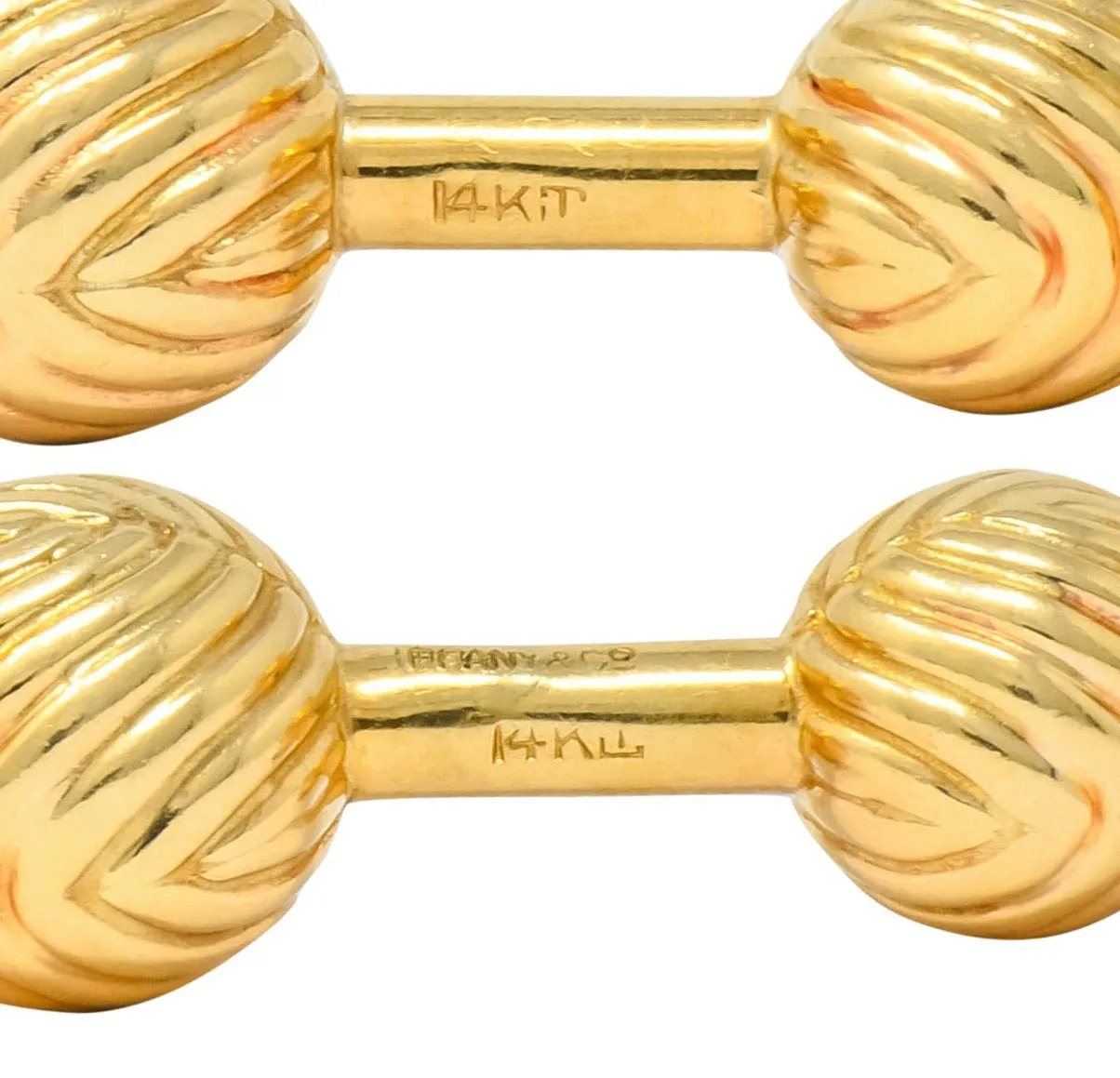 Tiffany & Co. 1960's Vintage 14K Gold Ridged Ball Men's Cufflinks