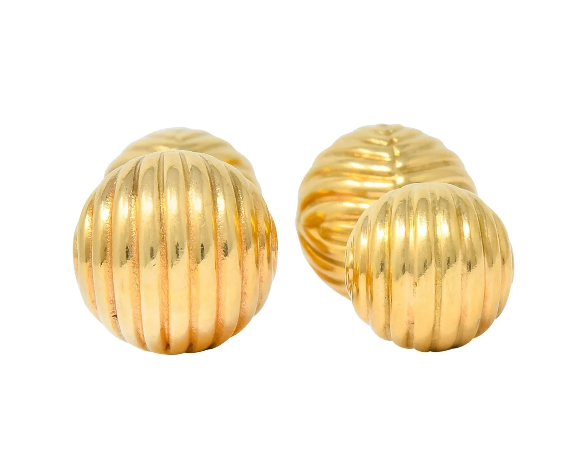 Tiffany & Co. 1960's Vintage 14K Gold Ridged Ball Men's Cufflinks