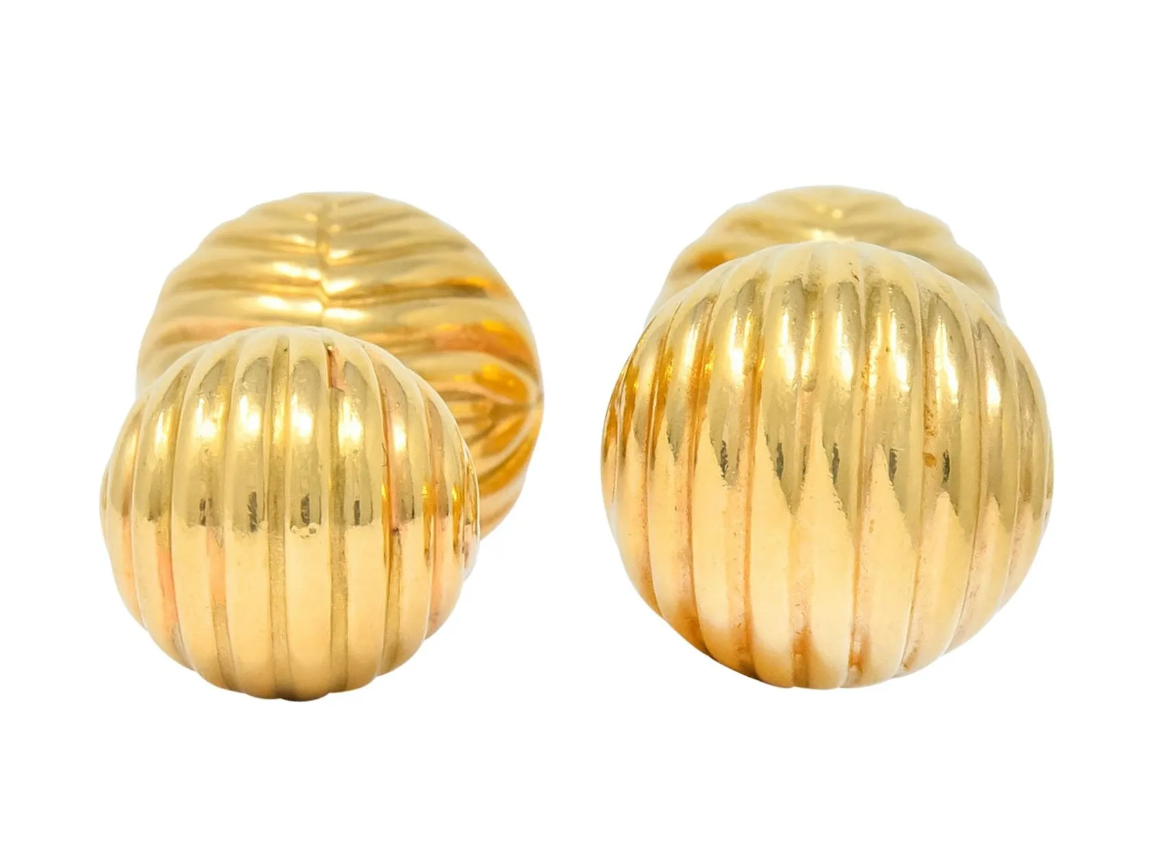 Tiffany & Co. 1960's Vintage 14K Gold Ridged Ball Men's Cufflinks