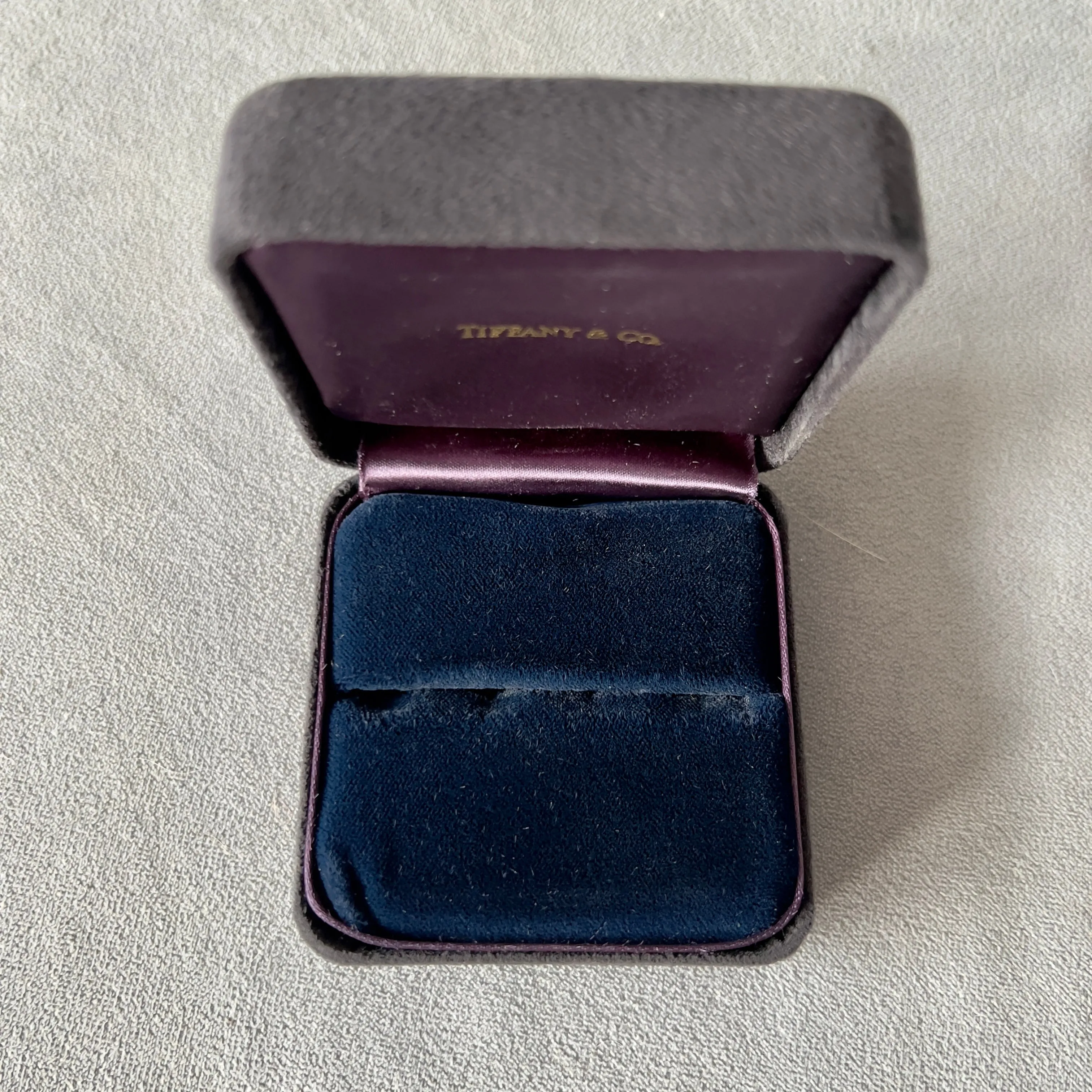 Tiffany and Co. ring cufflinks earrings box, dimensions 2.75x2.75x1.5 inches.