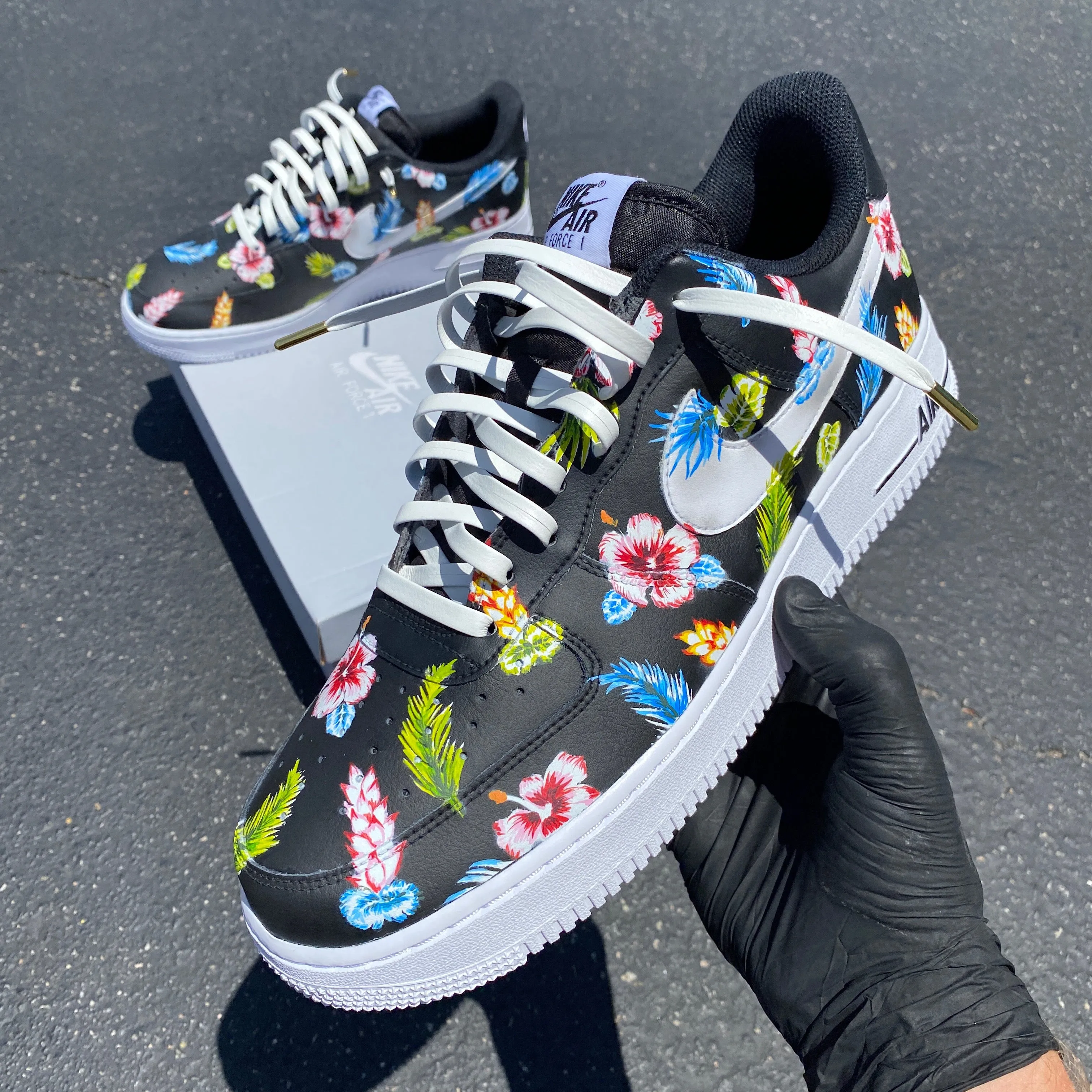 Tropical Floral Black Nike Air Force 1 Low - Custom Hand Painted