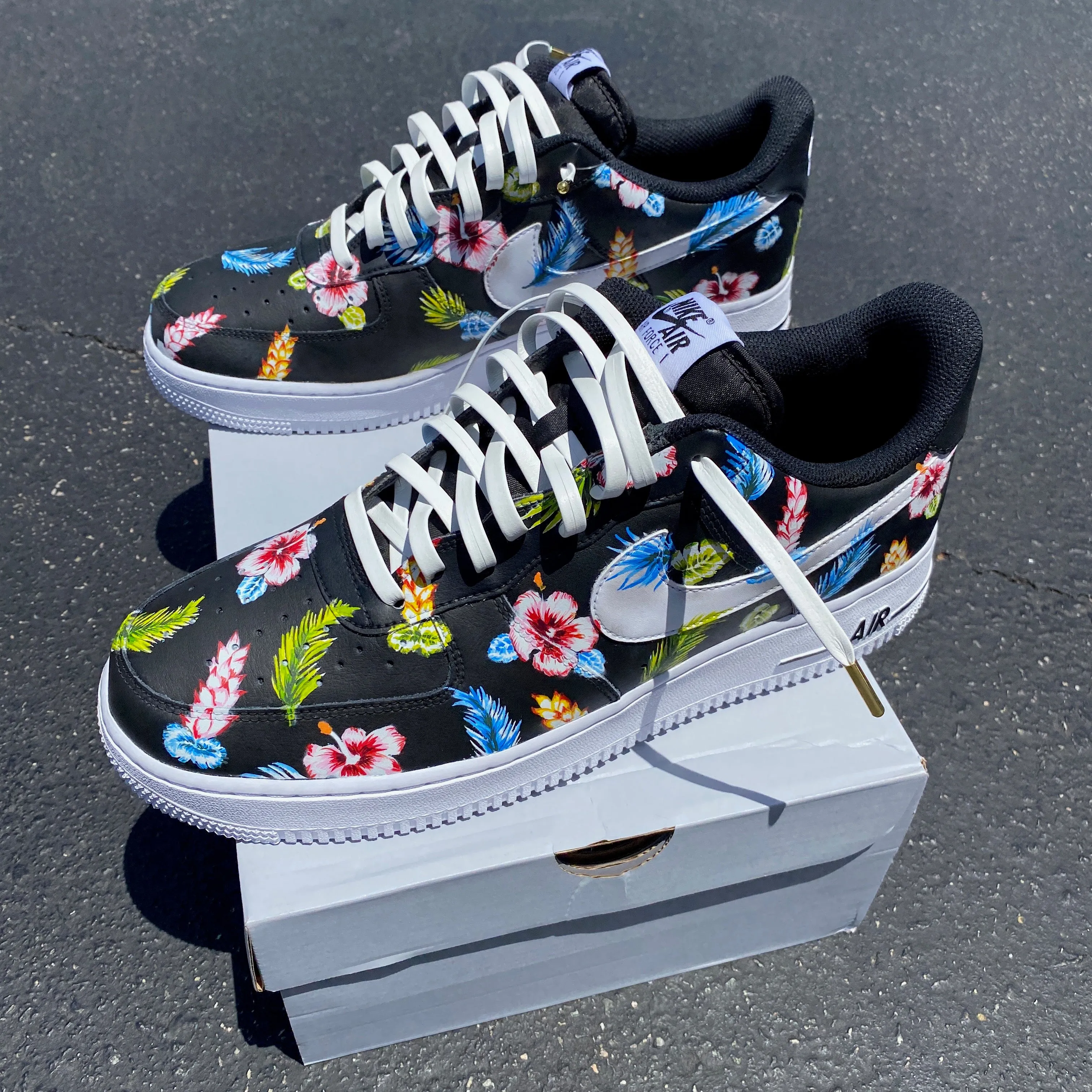 Tropical Floral Black Nike Air Force 1 Low - Custom Hand Painted