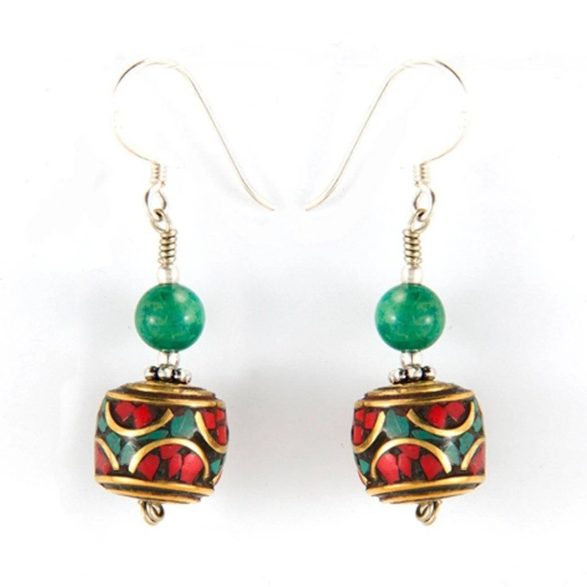 Turquoise and Coral Barrel Earrings with Turquoise Bead - Shop Now!