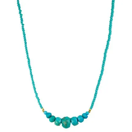 Turquoise Beaded Necklace - Rondelle Station